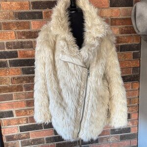 H&M Off-White Faux Fur Coat